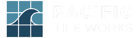 Pacific Tile Works logo with wave icon